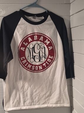 Gildan White & Black Alabama Crimson Tide Raglan Tee